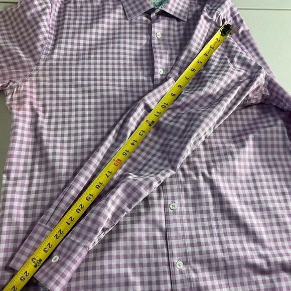 Bugatchi Dress Shirt Men’s Size L Purple Check Flip Turn Contrast Cuff - Picture 9 of 12